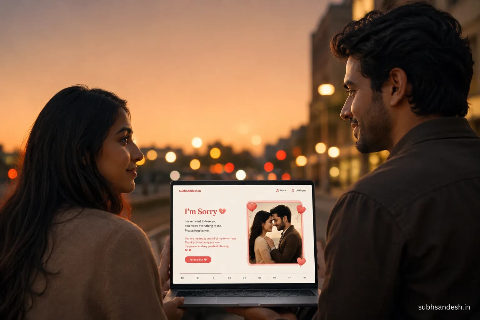 Romantic sorry presentation landing page with automated photo fade
